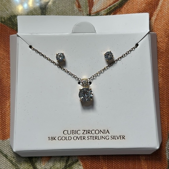 NWT Cubic Zirconiaia 18K Gold over sterling silver necklace and earrings set - Picture 3 of 7